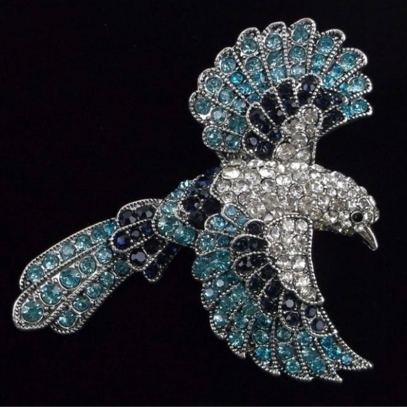 Big Enameled Rhinestone Bird Brooch - Picture 1 of 2